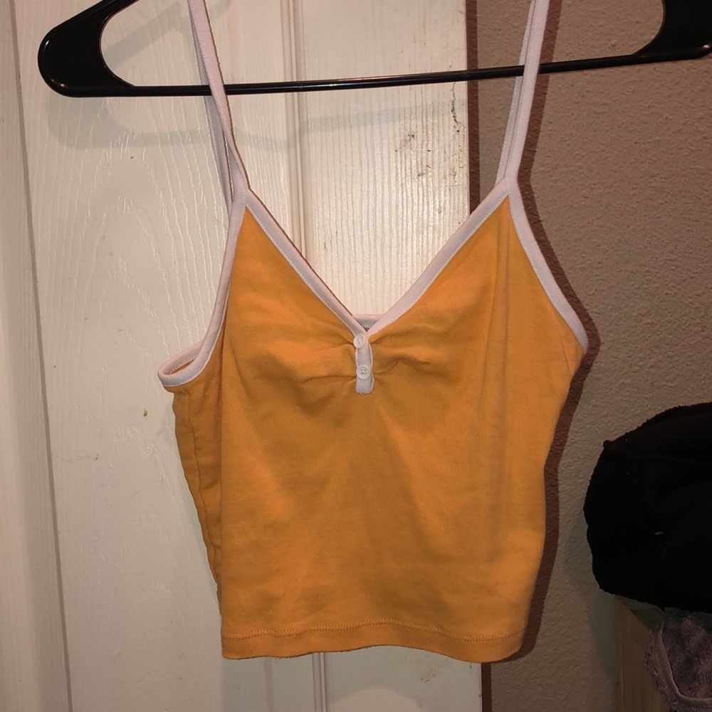 Yellow and white button crop top